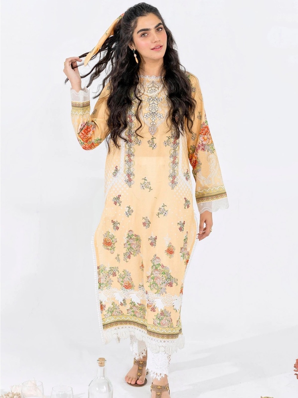 Ammara Khan Peach Floral Embroidered Kurta Dress